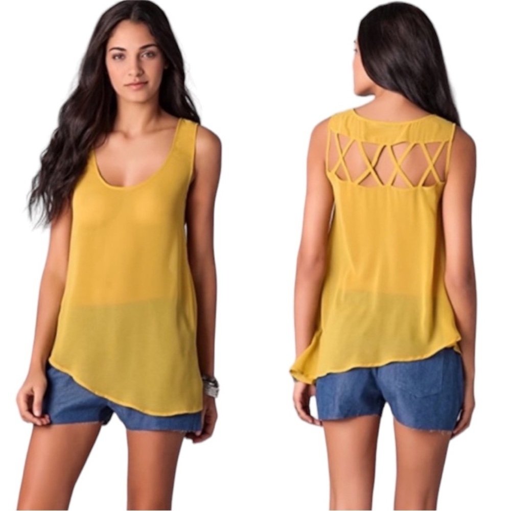 Finders Keepers Lady Stardusk Tank Cutout Detail Asymmetric Hem Yellow Size 6